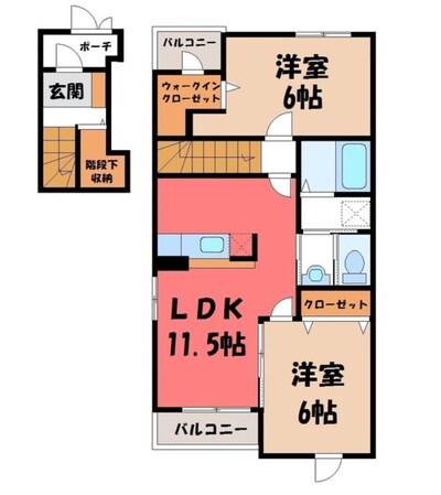 氏家駅 徒歩41分 2階の物件間取画像